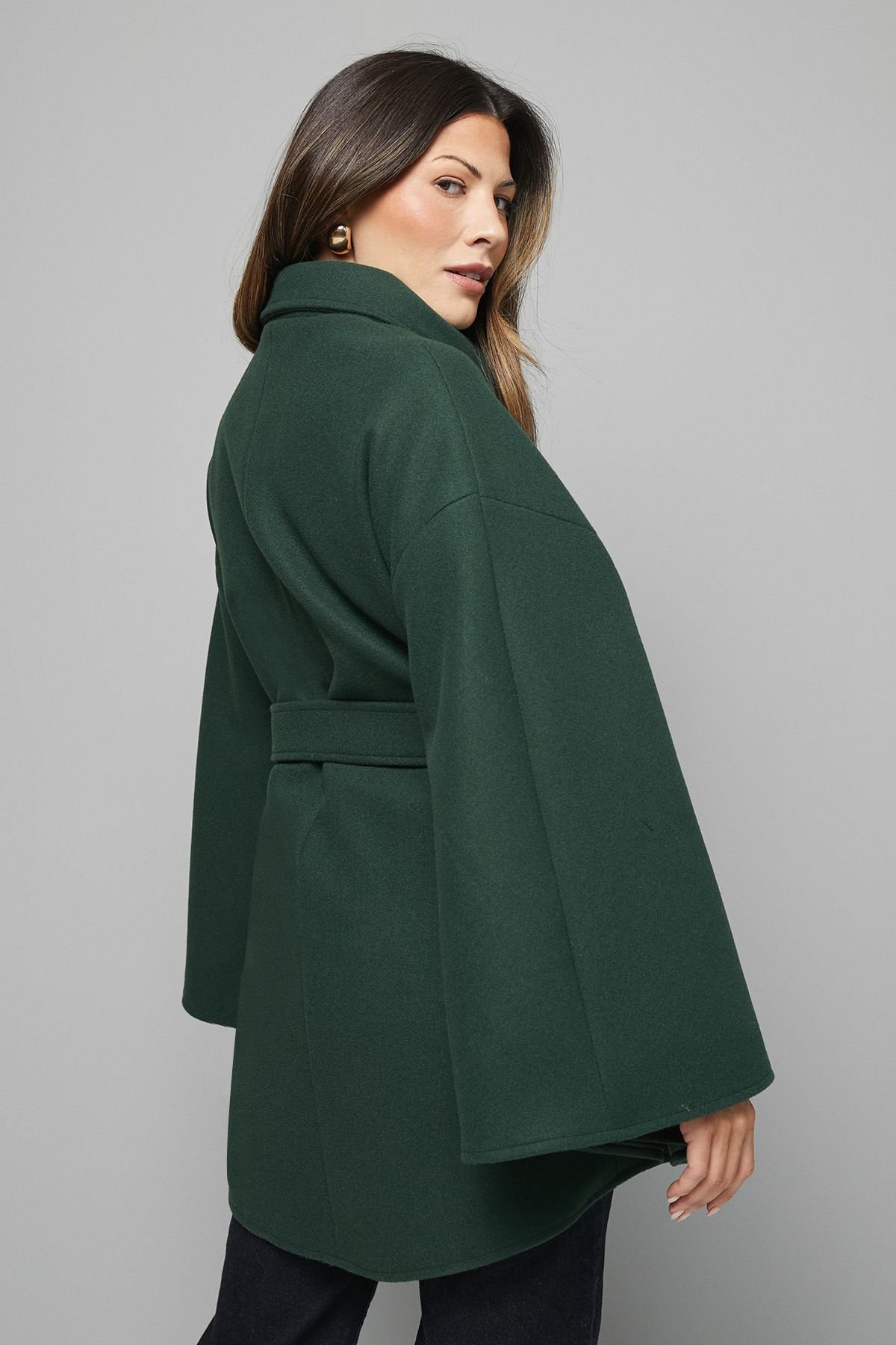 Wallis Wallis Women's Wool Mix Belted Cape in Teal - 3