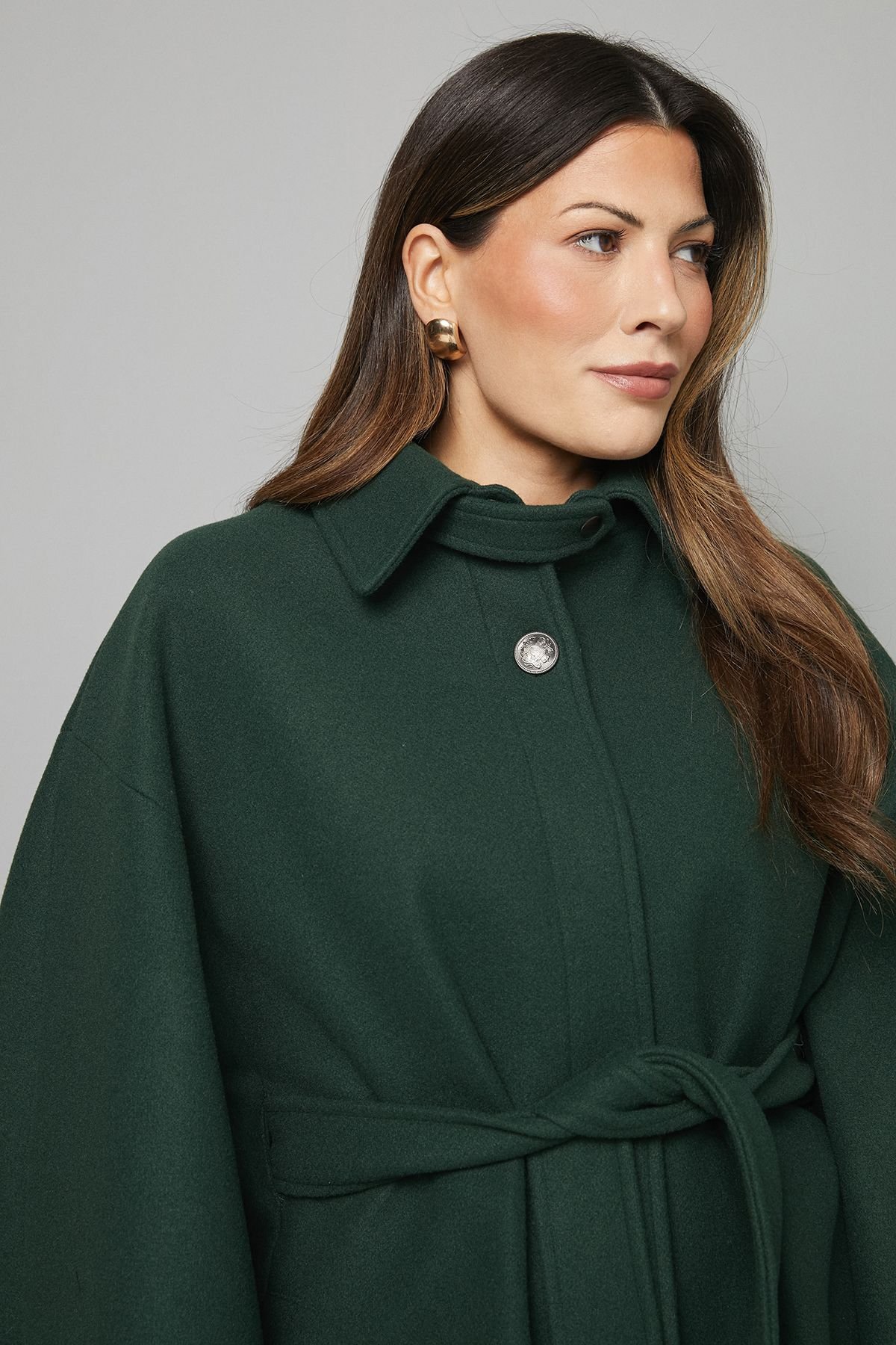 Wallis Wallis Women's Wool Mix Belted Cape in Teal - 4