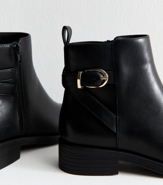 New Look Women's Wide Fit Black Faux Leather Buckle Detail Ankle Boots Vegan New Look - 3