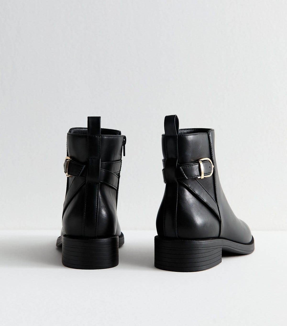 New Look Women's Wide Fit Black Faux Leather Buckle Detail Ankle Boots Vegan New Look - 4