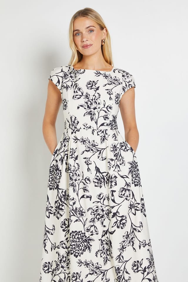 Wallis Wallis Women's Petite Floral Ottoman Fit & Flare Midaxi Dress in Ivory - 2