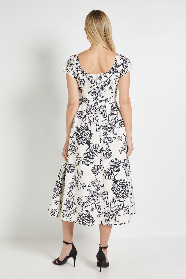 Wallis Wallis Women's Petite Floral Ottoman Fit & Flare Midaxi Dress in Ivory - 3