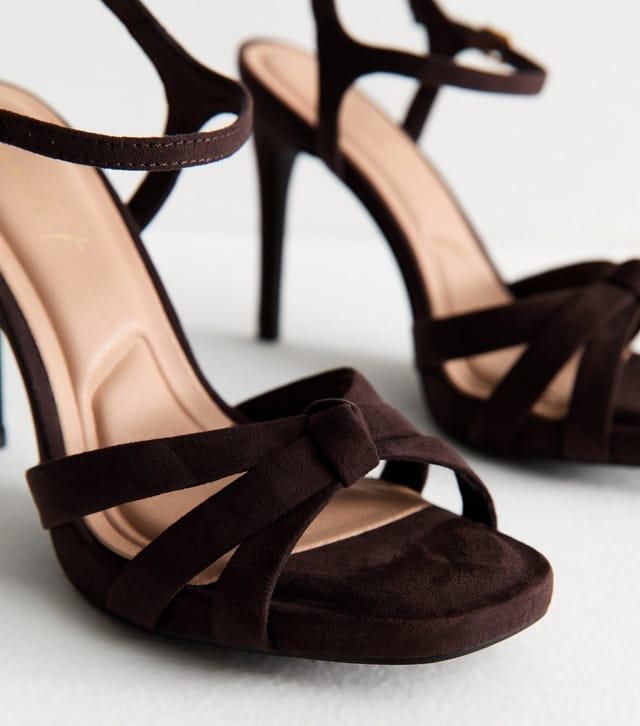 New Look Women's Dark Brown Faux Suede Stiletto Sandals Vegan New Look - 3