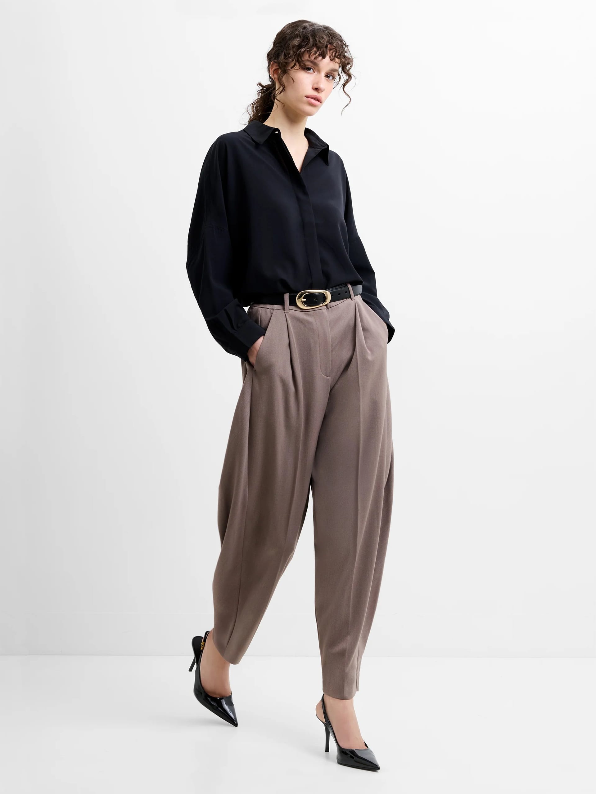 French Connection Taupe Brown Tapered Trousers
