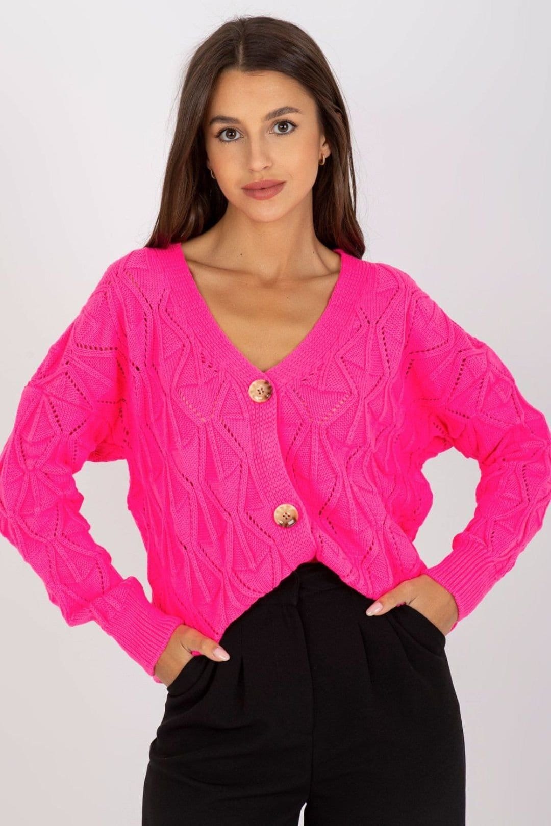 Love Lace Pink Openwork Button Front Cardigan Sweater