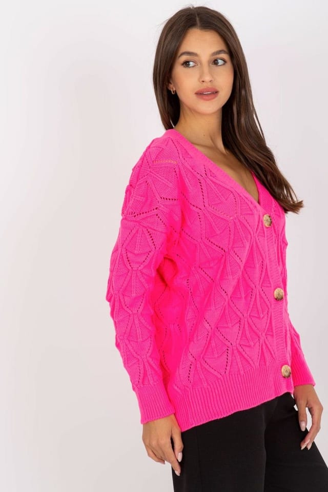 Love Lace Love Lace Women's Openwork Button Front Cardigan Sweater in Pink - 3
