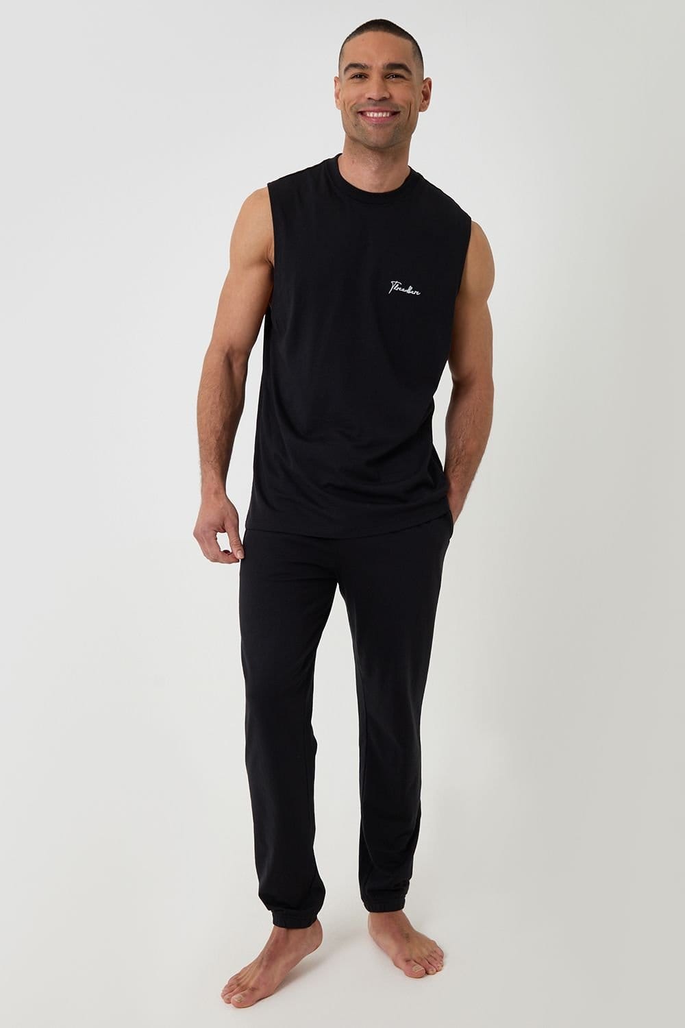 Threadbare Men's Relaxed Fit Sleeveless Lounge Set in Black