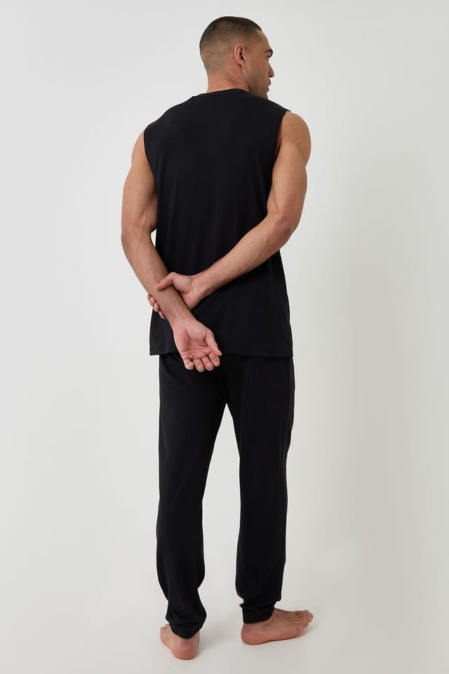 Threadbare Threadbare Men's Relaxed Fit Sleeveless Lounge Set in Black - 2