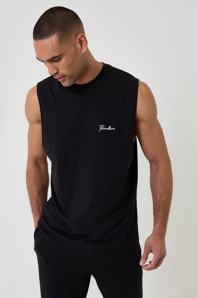 Threadbare Threadbare Men's Relaxed Fit Sleeveless Lounge Set in Black - 3