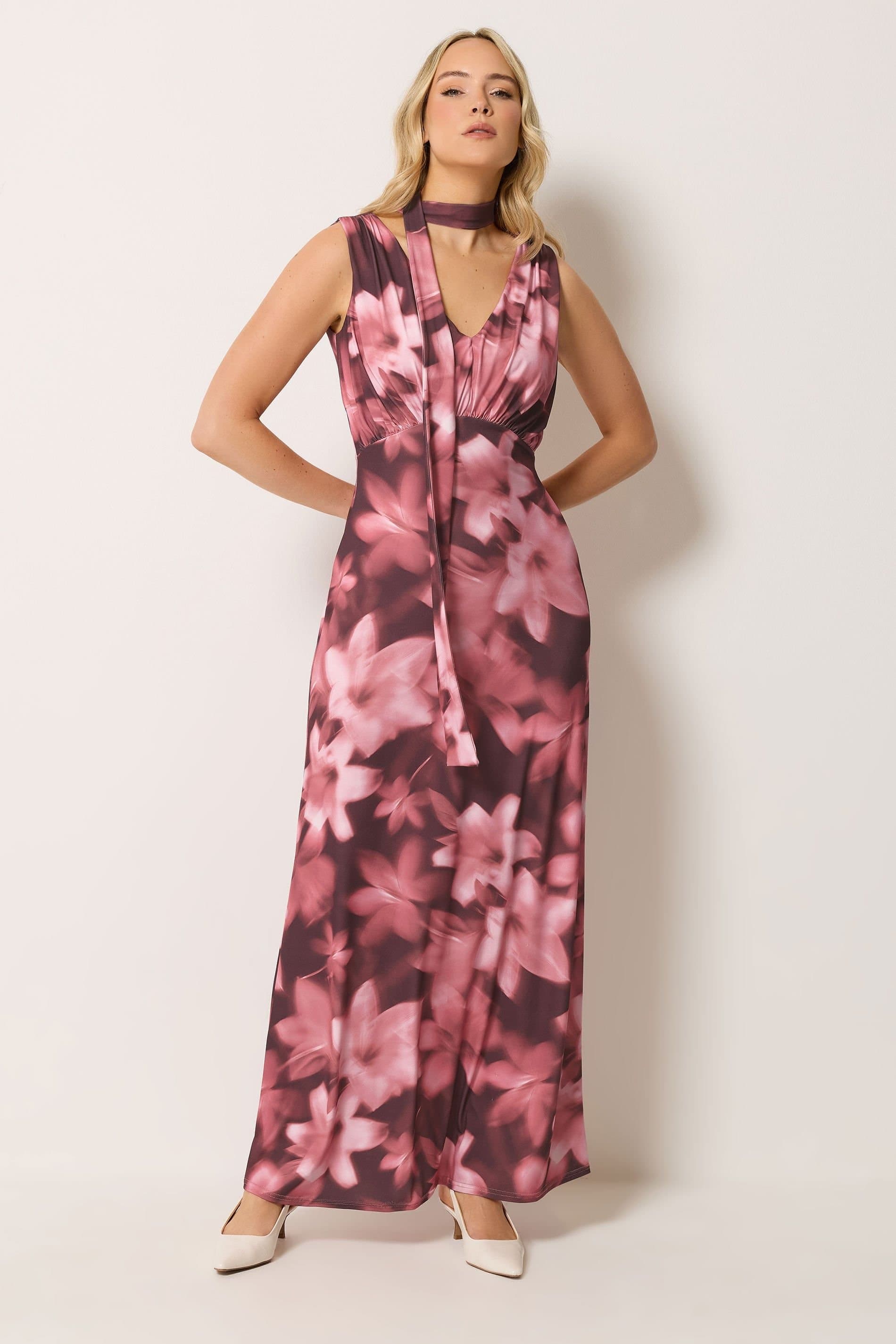 Long Tall Sally Long Tall Sally Women's Tall Floral Scarf Detail Maxi Dress in Pink