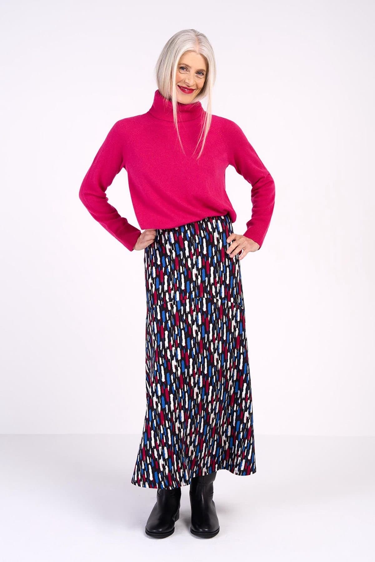 Kettlewell Kettlewell Women's High Waisted Printed Maxi Skirt in Bright Blue