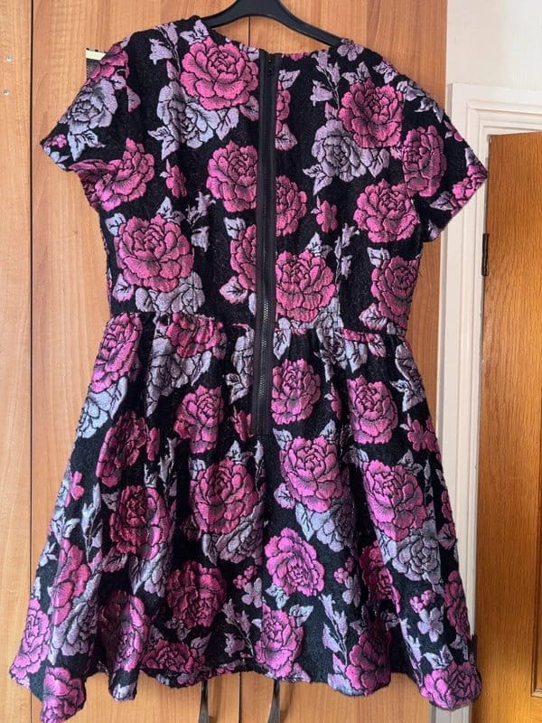 ASOS Black Pink Floral Jacquard Skater Dress