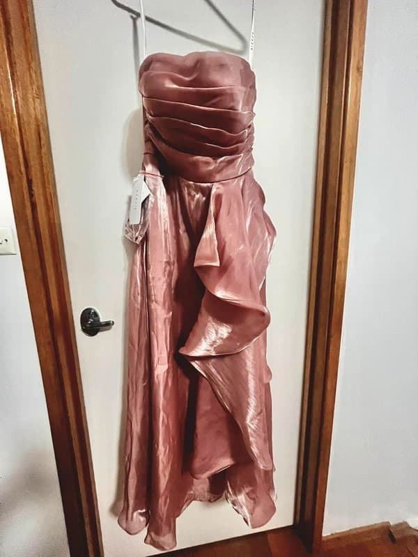 Azazie Enya Handkerchief gown pink size 14