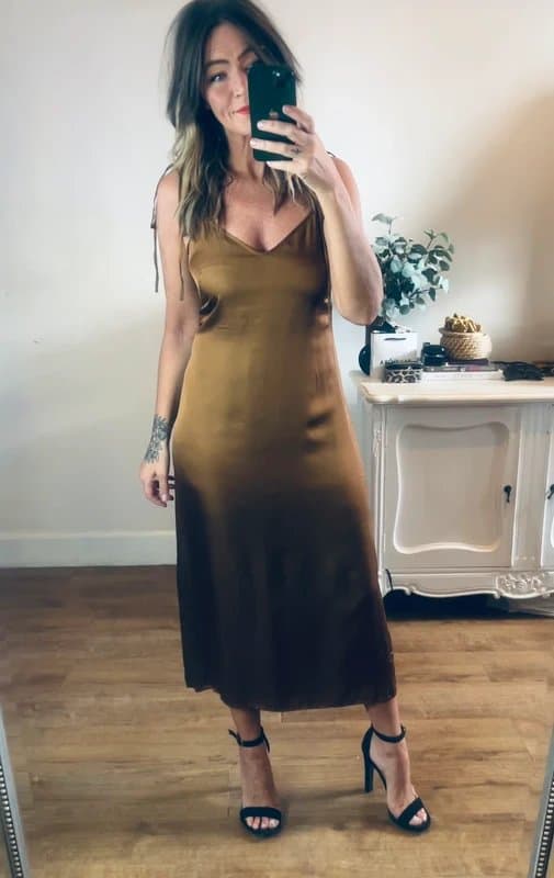 & Other Stories & other stories light brown satin tie strap cami midi dress size 8