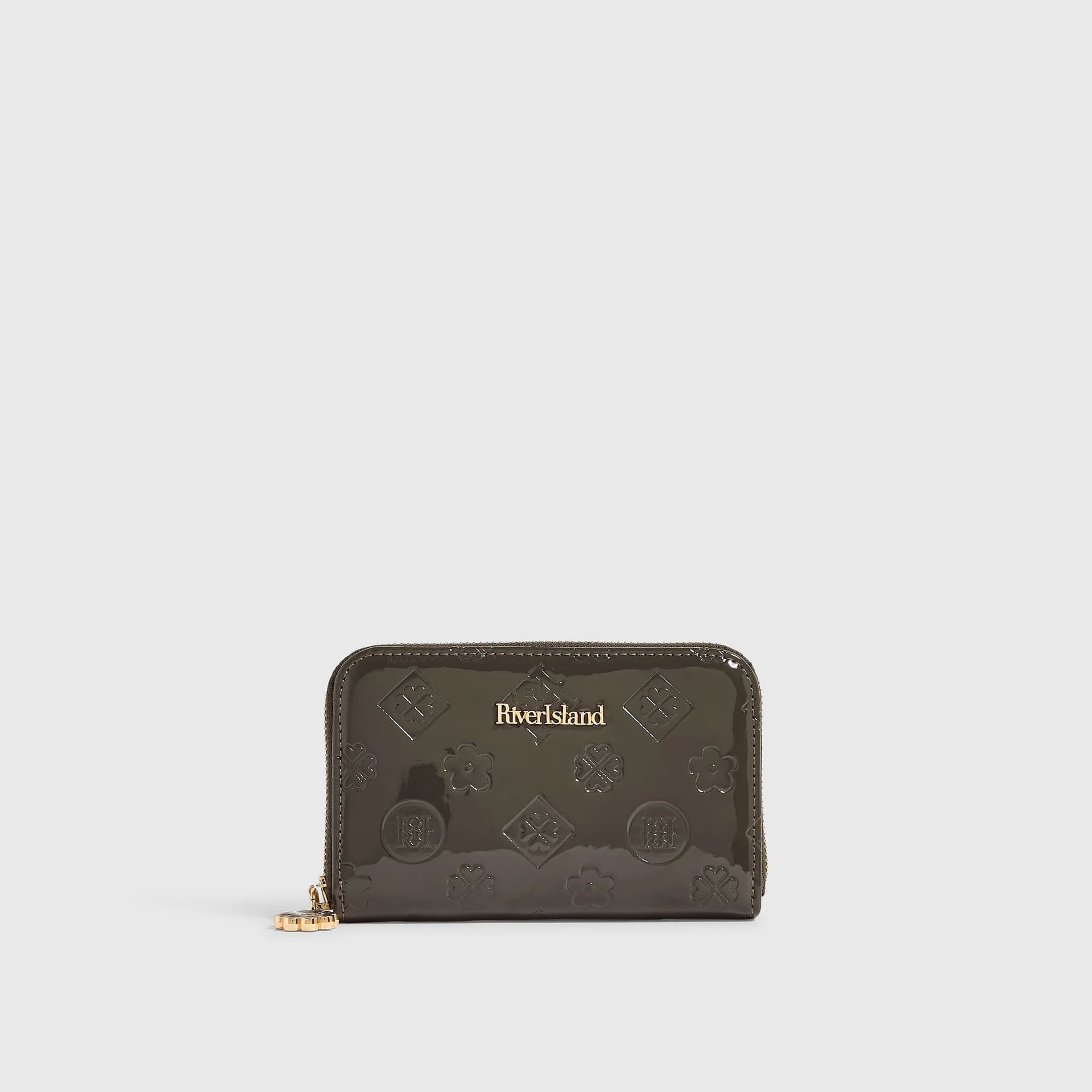 River Island River Island Womens Grey Embossed Monogram Patent Purse