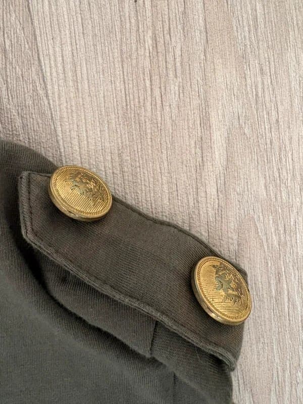 River Island Khaki Green River Island Military Shoulder Detail T-Shirt Top UK 10 Gold Foil Logo Studded