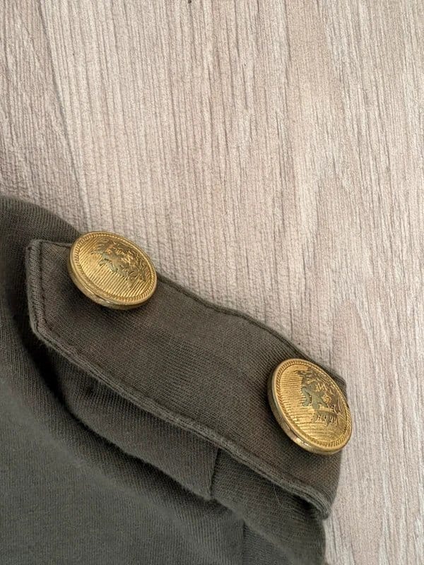 River Island Khaki Green River Island Military Shoulder Detail T-Shirt Top UK 10 Gold Foil Logo Studded - 1