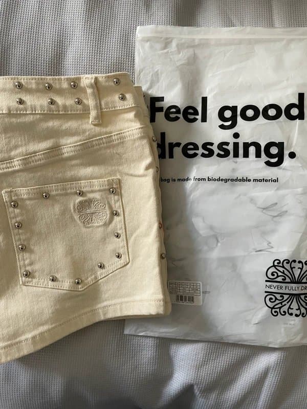 Never Fully Dressed Never fully dressed studded denim shorts in ecru