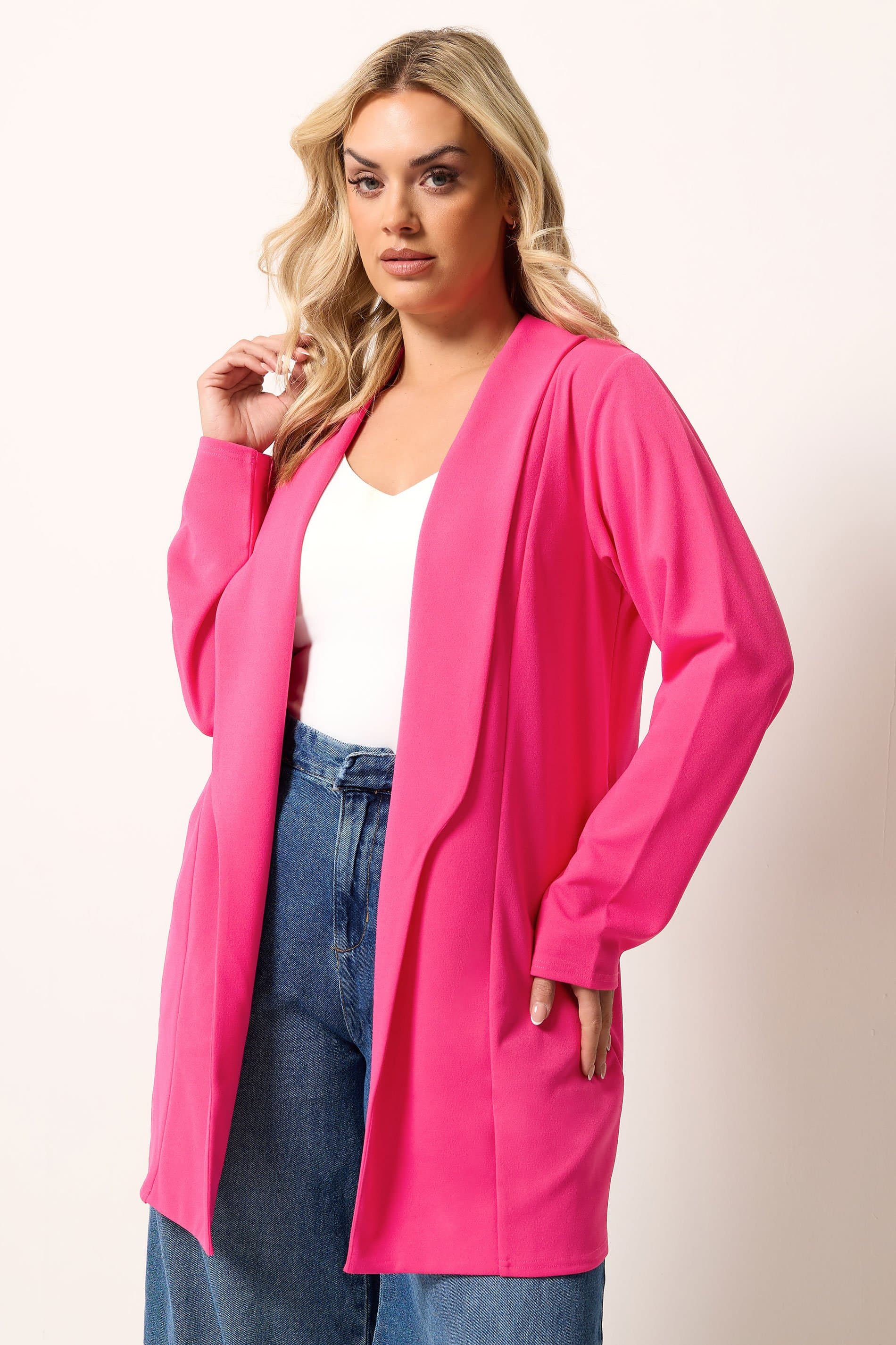 Yours Plus Size Pink Shawl Collar Scuba Blazer