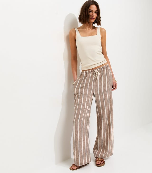 New Look Women's Brown Striped Wide Leg Trousers New Look - 3