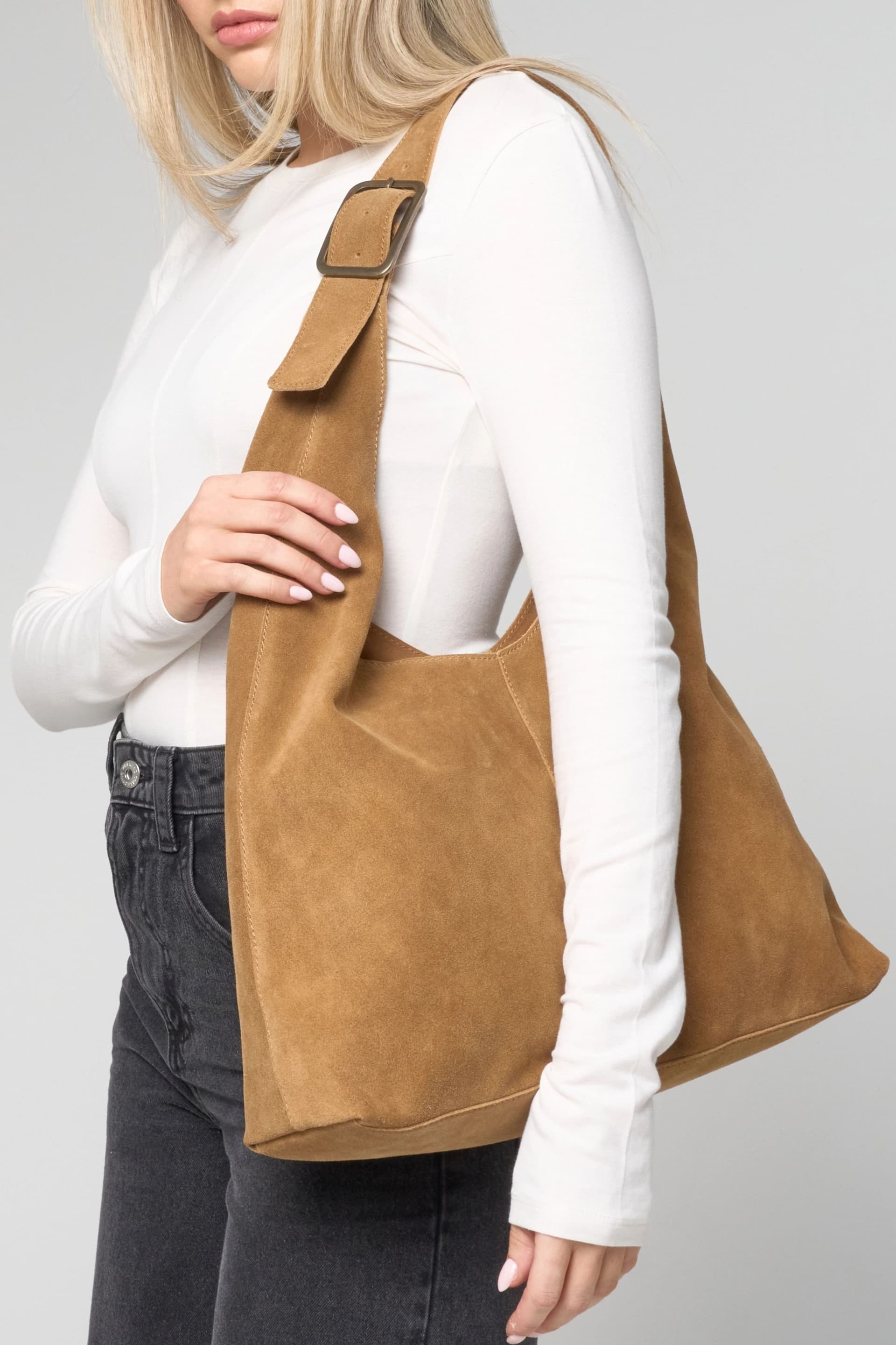 Barneys Originals Barneys Originals Women's Suede Slouch Bag in Tan