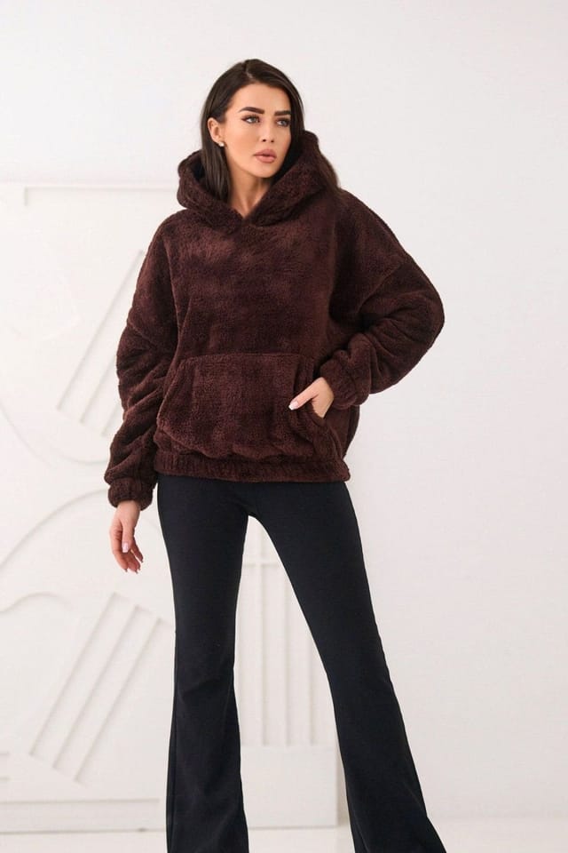 Love Lace Love Lace Women's Casual Hooded Bear Kangaroo Pocket Sweatshirt in Brown - 2
