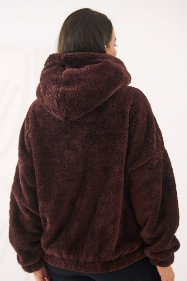 Love Lace Love Lace Women's Casual Hooded Bear Kangaroo Pocket Sweatshirt in Brown - 3
