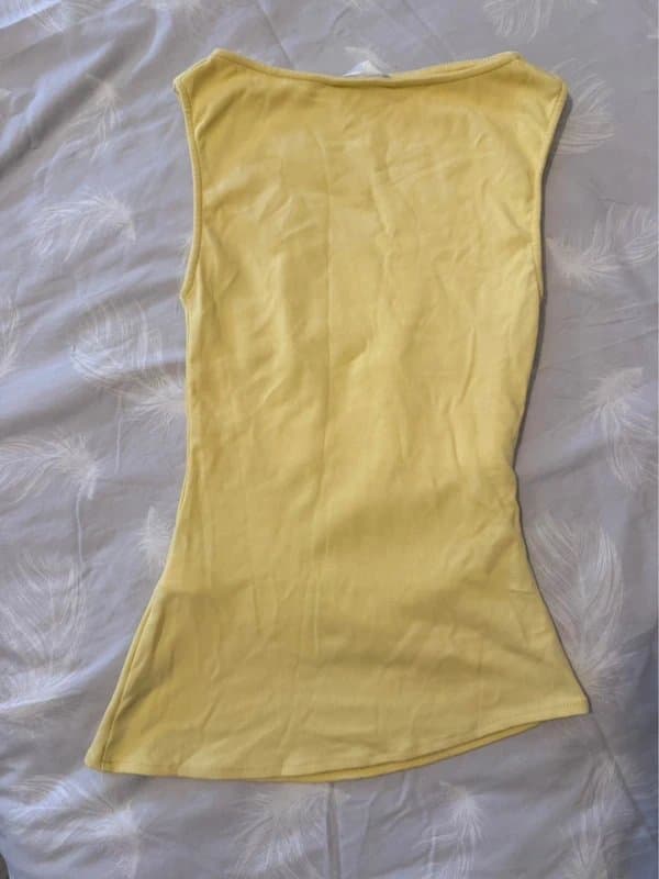 Zara Zara butter yellow asymmetrical cinch side longline top