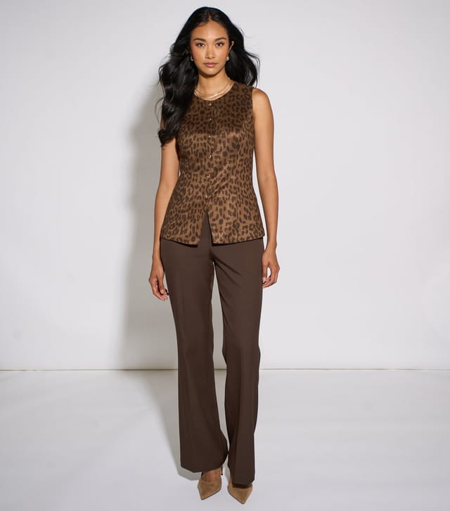 Gini London Women's Brown Leopard Print Buttoned Waistcoat Top Gini London New Look - 2