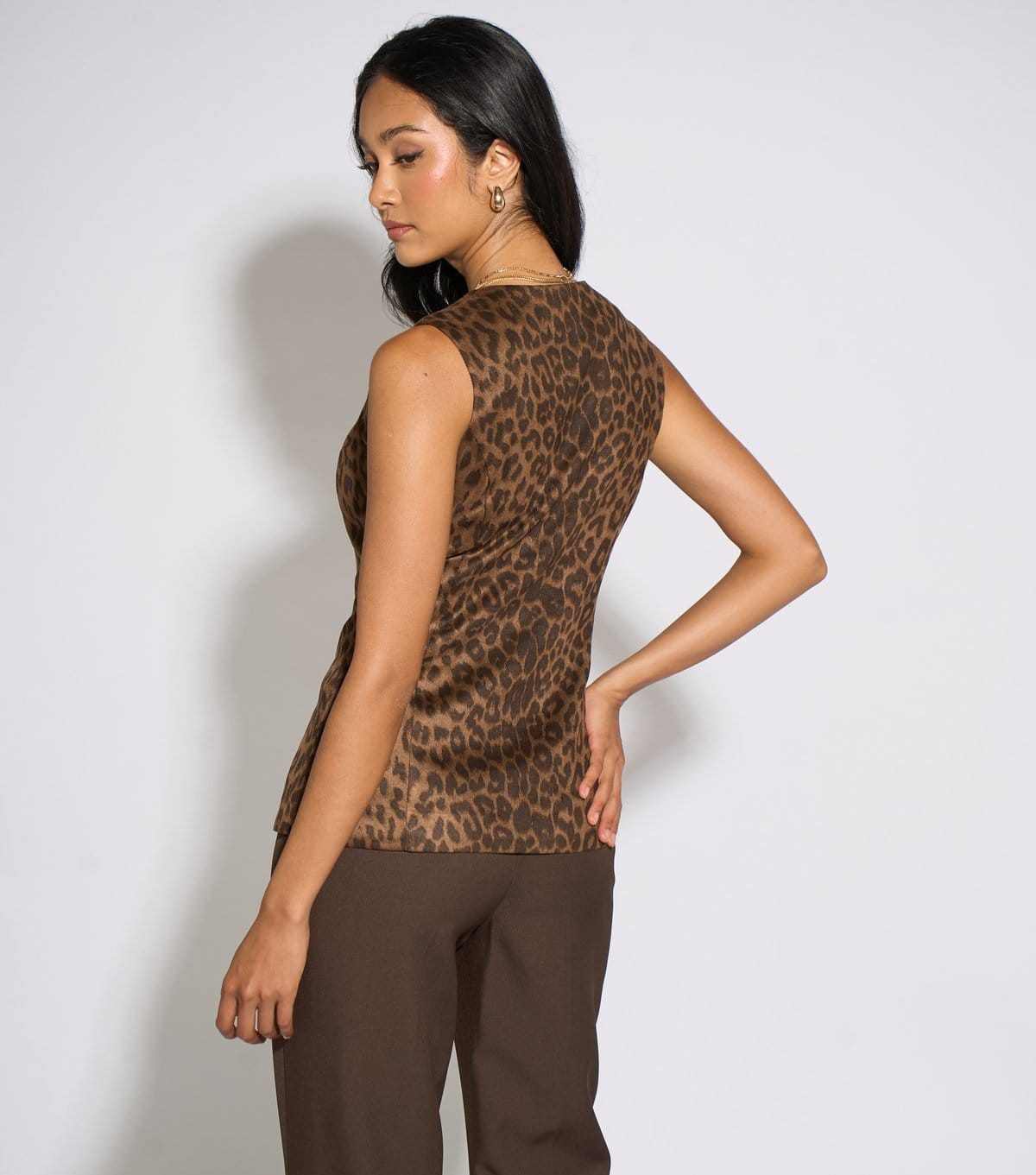 Gini London Women's Brown Leopard Print Buttoned Waistcoat Top Gini London New Look - 4
