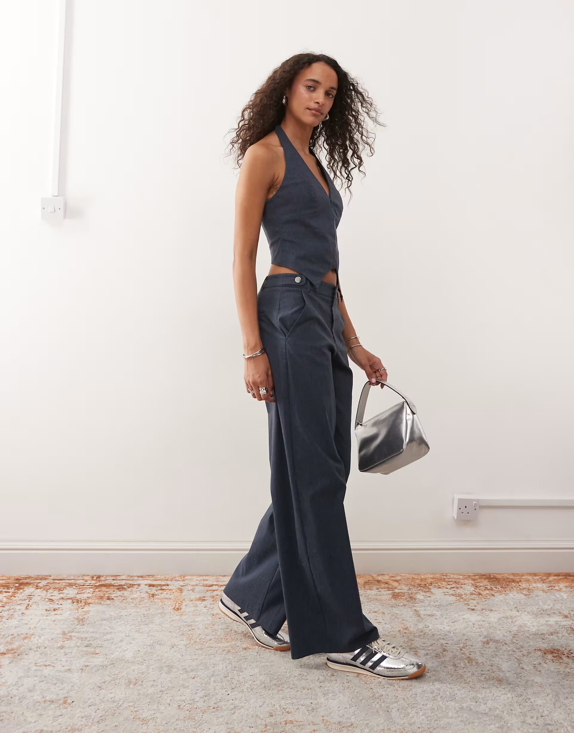 ASOS COLLUSION bengaline tailored low rise trousers in denim blue