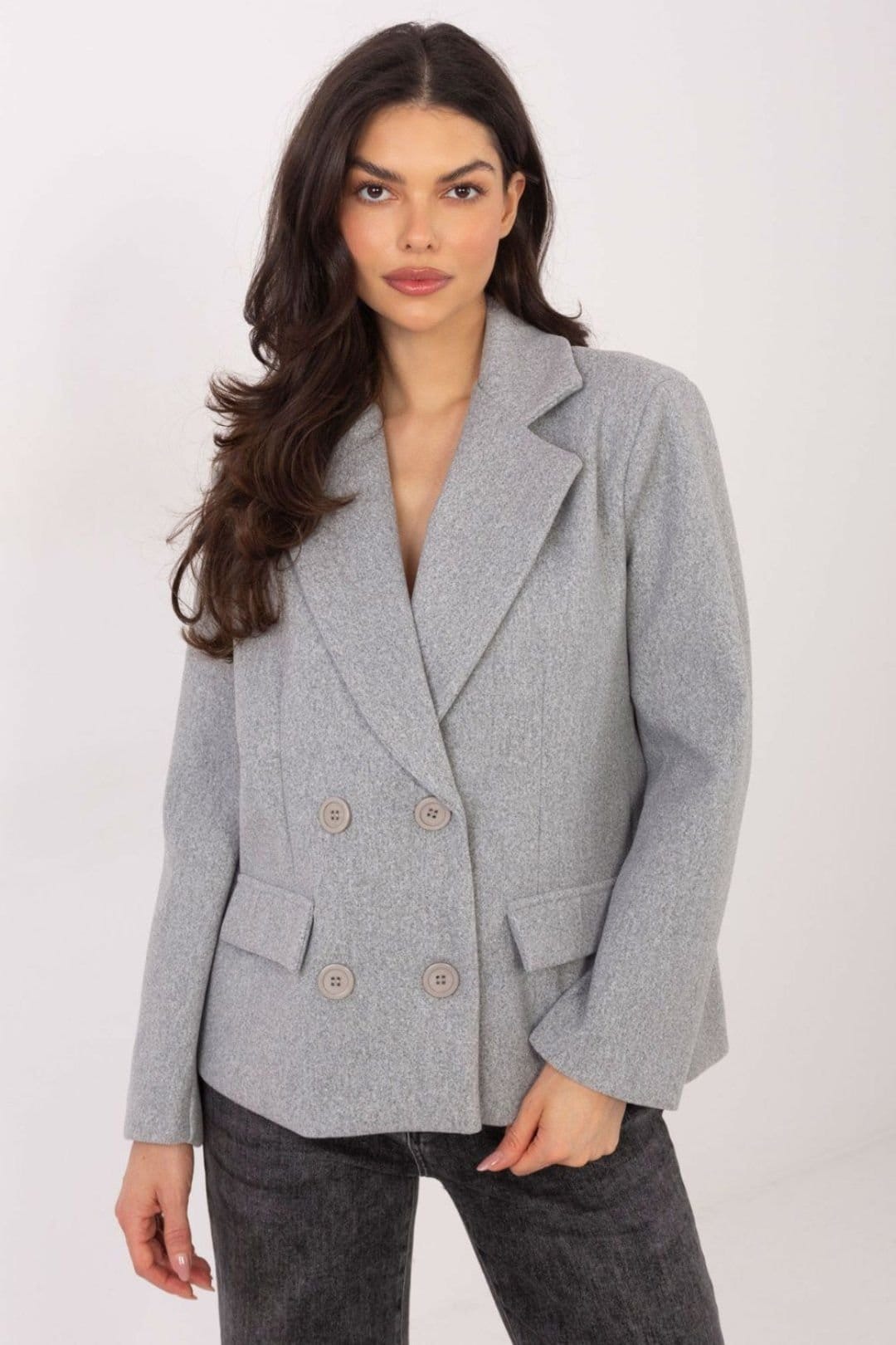 Love Lace Love Lace Women's Elegant Double Breasted Lapel Coat Style 222570 in Grey - 4