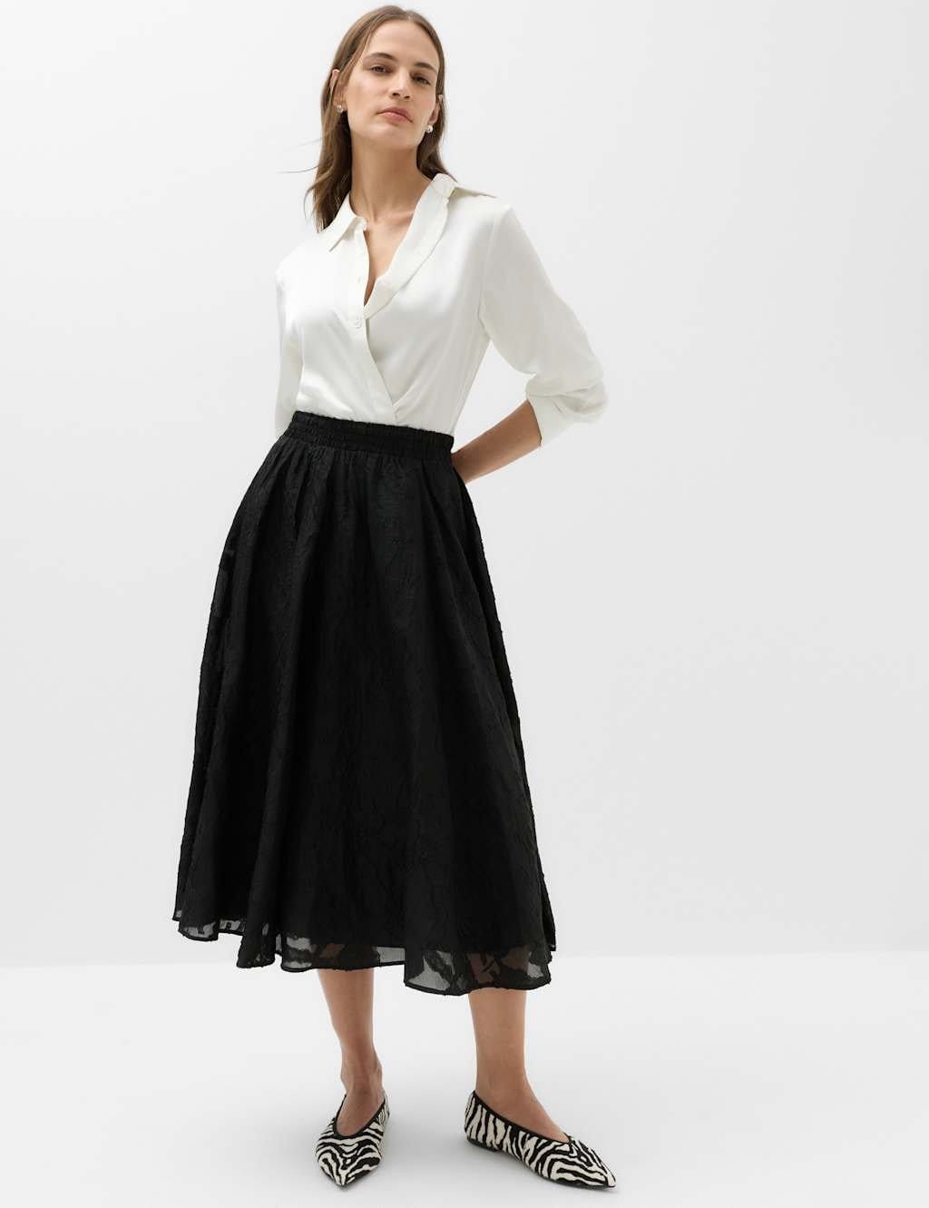 M&S Jacquard Floral Midi Circle Skirt Black