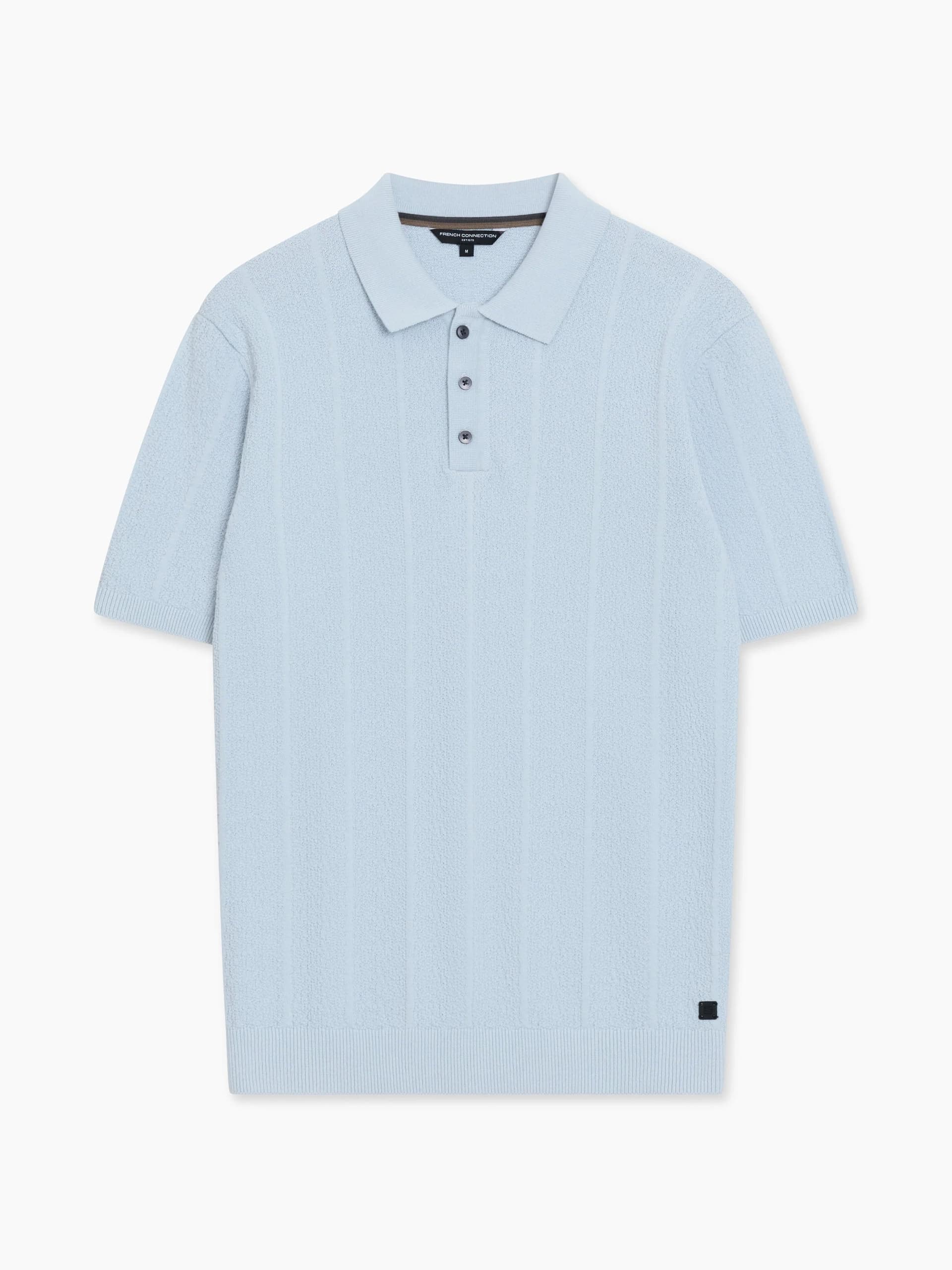French Connection Short Sleeve Light Blue Textured Knit Polo Shirt Ballad Blue