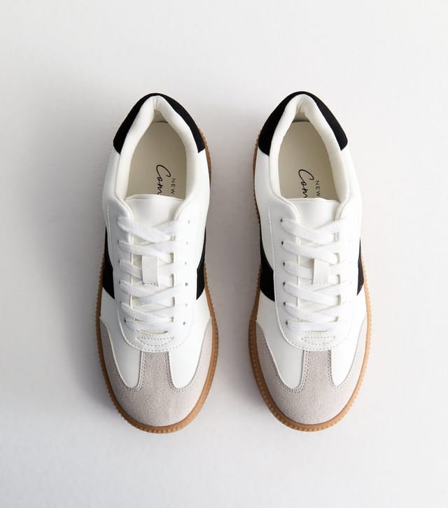 New Look Women's White Contrast Panel Faux Leather Trainers New Look - 3