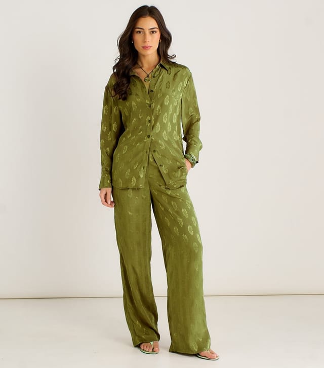 Gini London Women's Light Khaki Floral Satin Jacquard Shirt Gini London New Look - 2