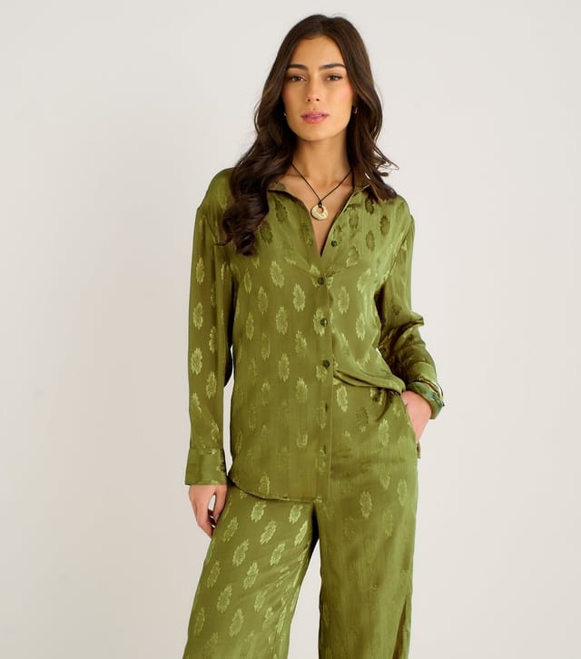 Gini London Women's Light Khaki Floral Satin Jacquard Shirt Gini London New Look - 3