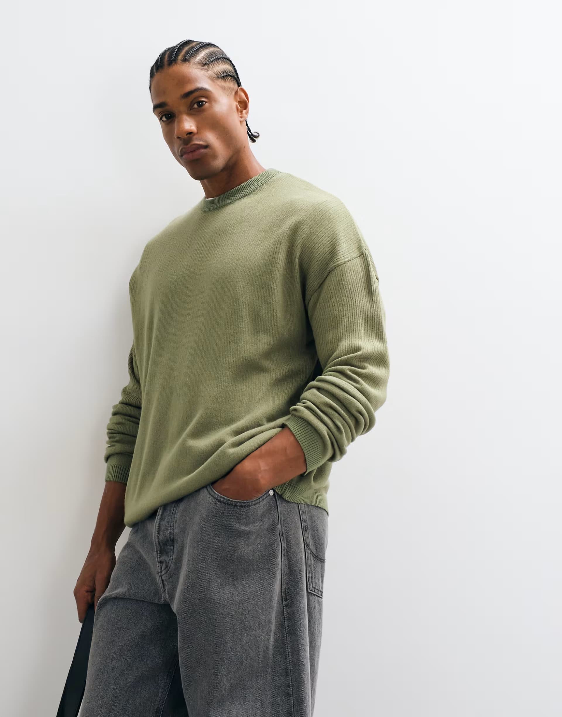 ASOS ASOS DESIGN oversized crew neck jumper in khaki rib