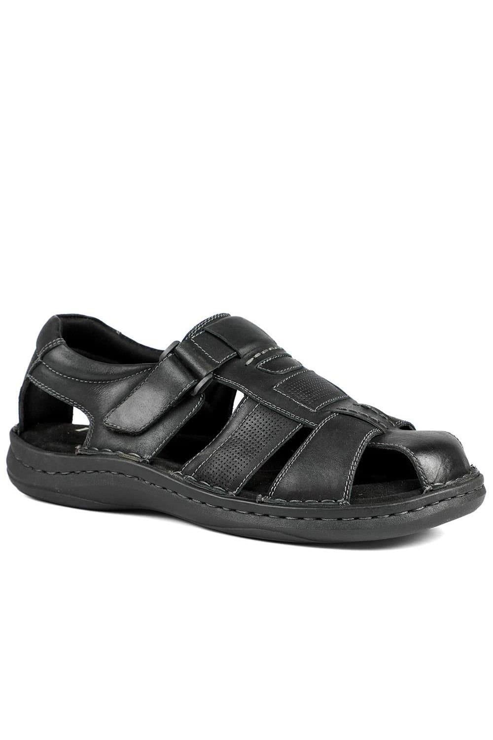 Pavers Pavers Men's Black Leather Touch Fasten Fisherman Sandals
