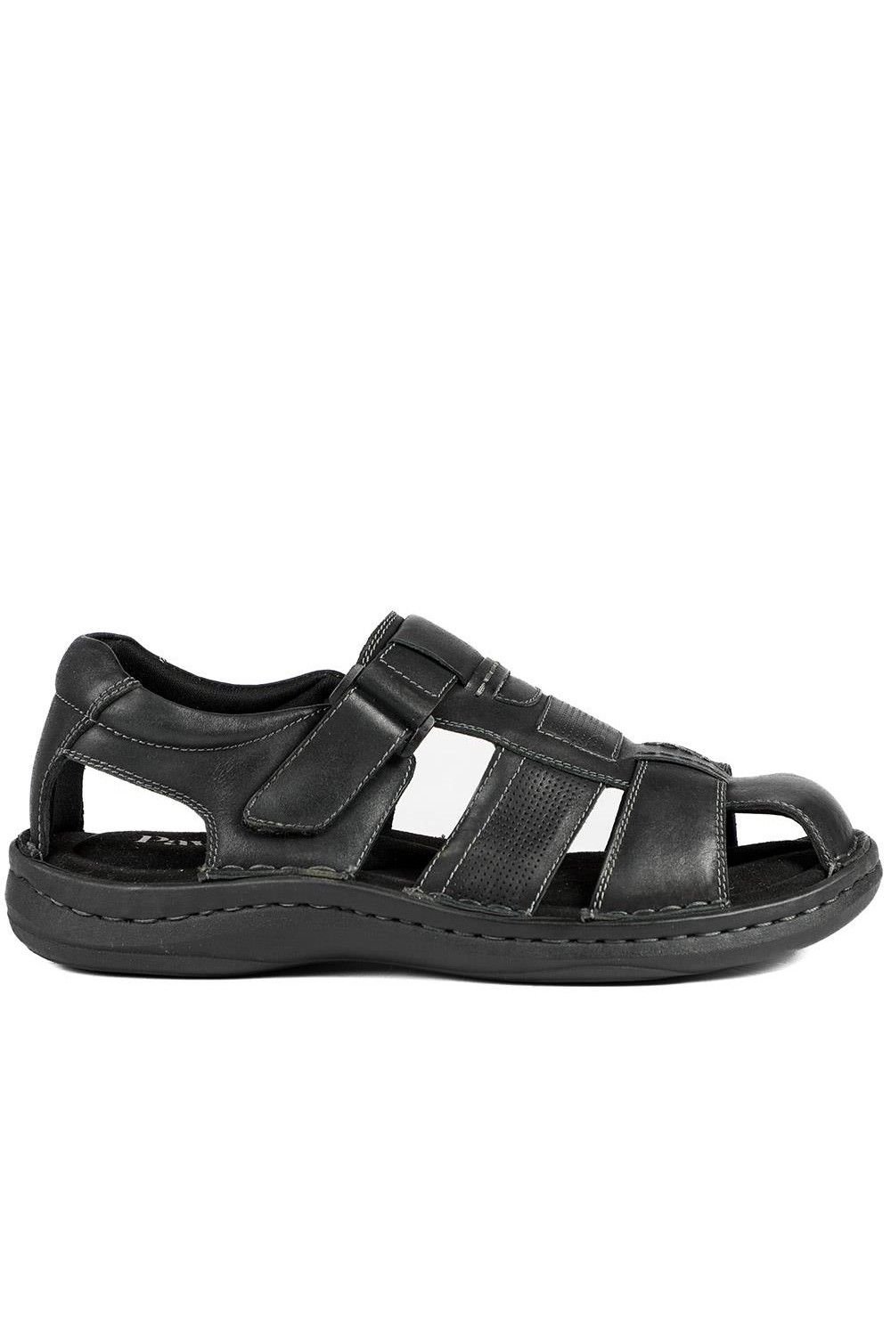 Pavers Pavers Men's Leather Touch Fasten Fisherman Sandals in Black - 2