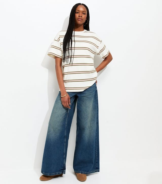 New Look Women's Premium Pink Heavyweight Cotton Striped Oversized T-Shirt New Look - 2