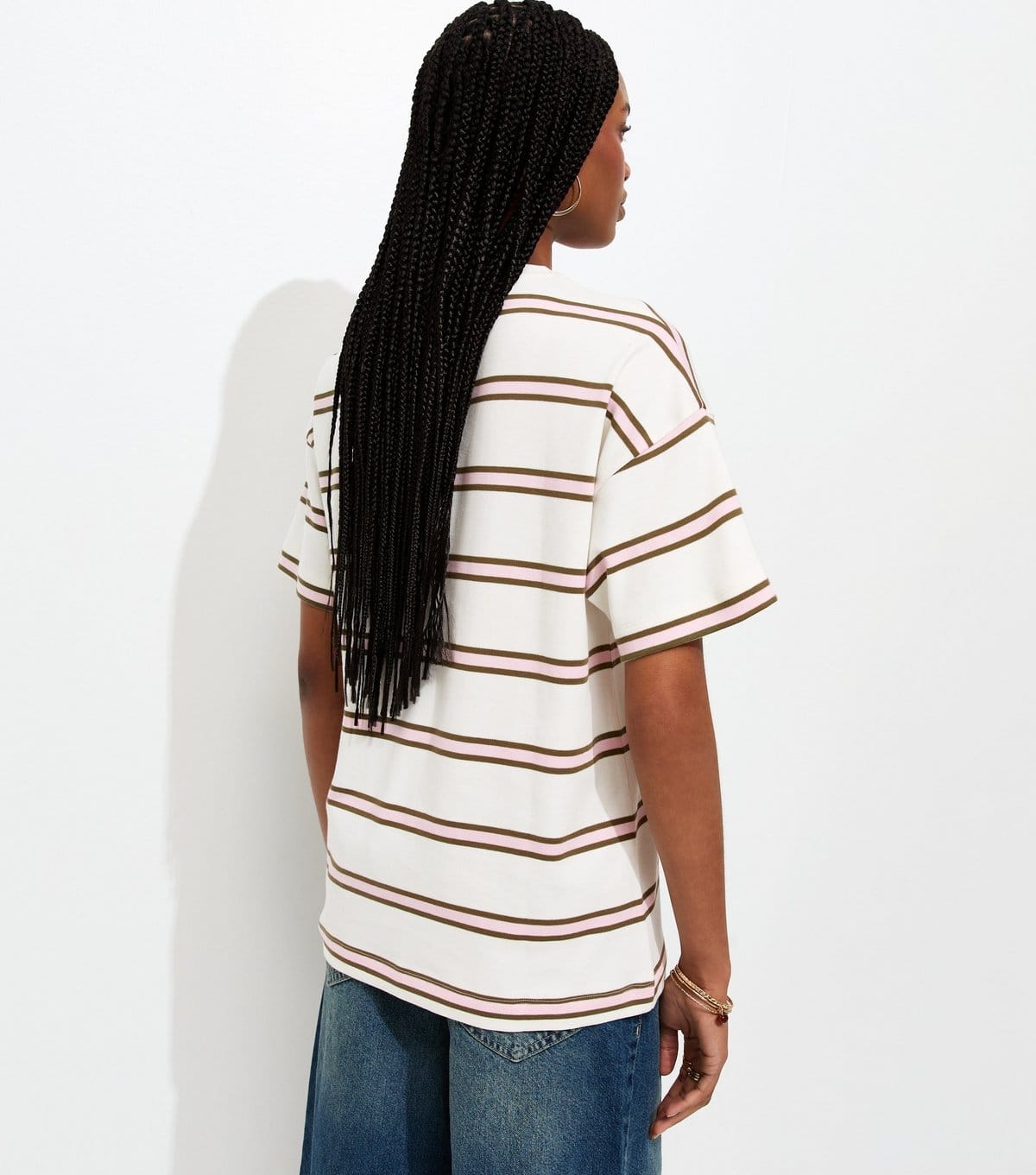 New Look Women's Premium Pink Heavyweight Cotton Striped Oversized T-Shirt New Look - 4