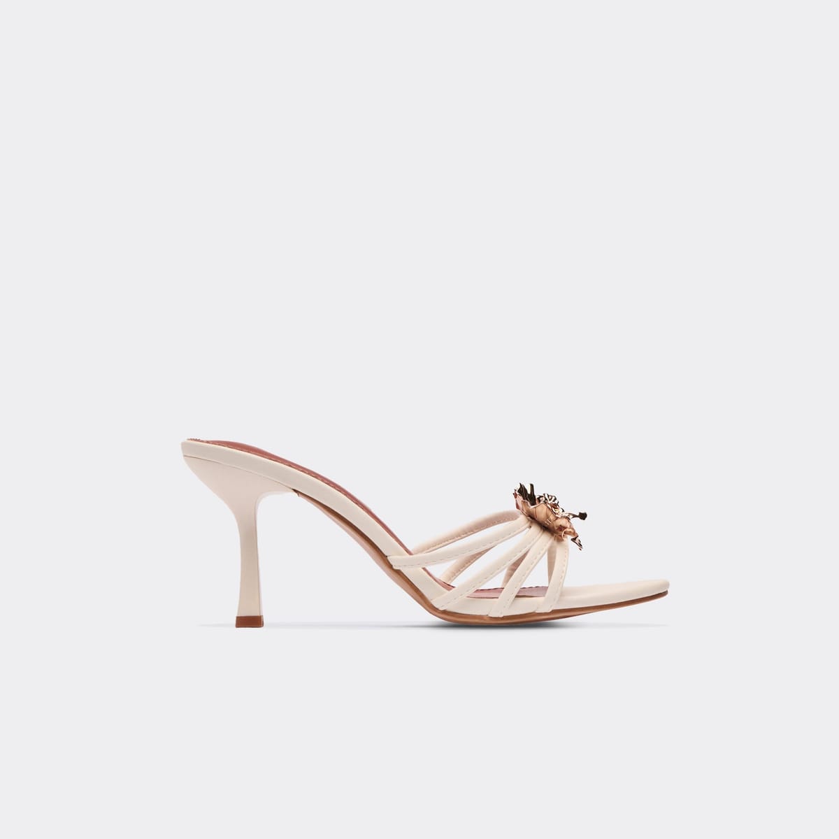EGO Marlon Flower Detail Strappy Heeled Mule In White Faux Leather, Women's Size UK 3 - 1
