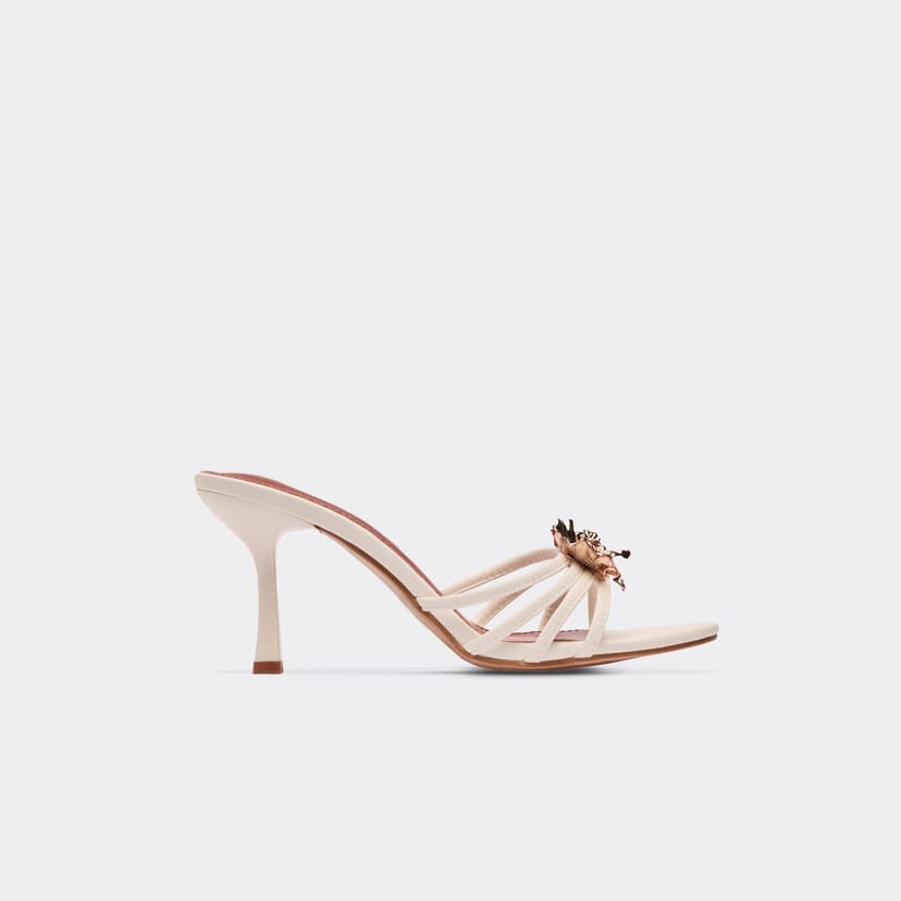 EGO Marlon Flower Detail Strappy Heeled Mule In White Faux Leather, Women's Size UK 3 - 1
