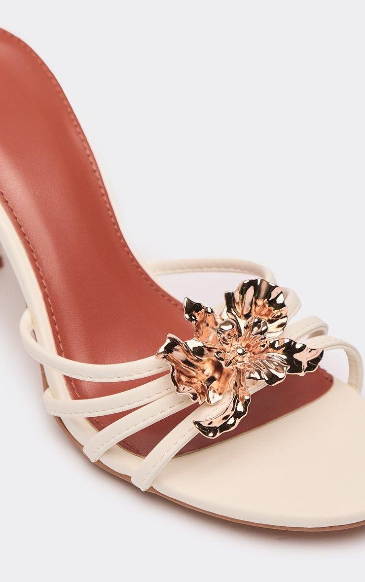 EGO Marlon Flower Detail Strappy Heeled Mule In White Faux Leather, Women's Size UK 3 - 2