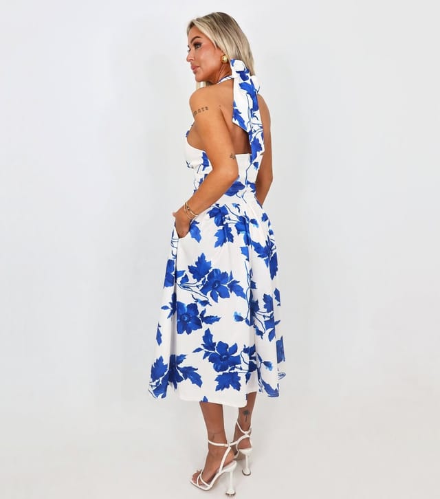 AX Paris Women's Blue Tie Halter Neck Midi Dress AX Paris New Look - 3