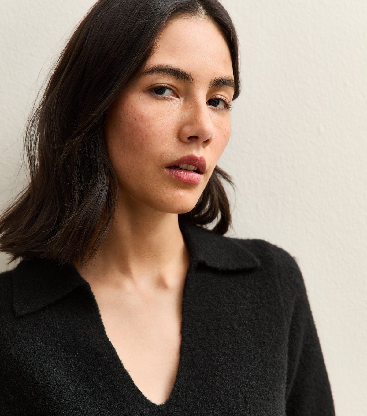 New Look Women's Black Open Collar Knit Top New Look - 3