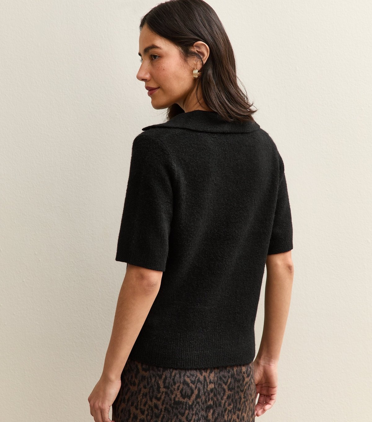 New Look Women's Black Open Collar Knit Top New Look - 4