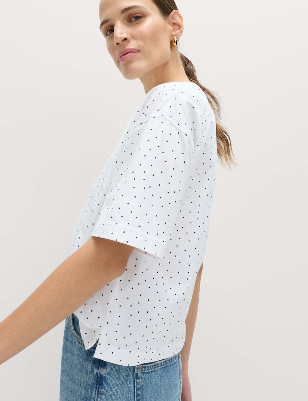 Marks & Spencer M&S Pure Cotton Striped Relaxed Boxy T-Shirt White Mix - 2