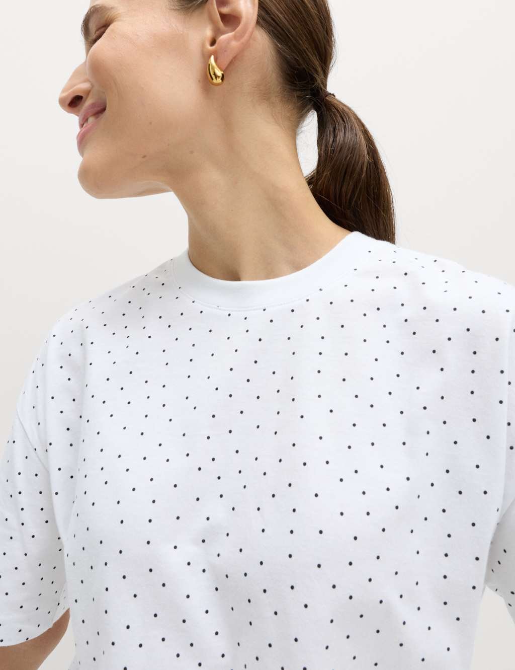 Marks & Spencer M&S Pure Cotton Striped Relaxed Boxy T-Shirt White Mix - 3